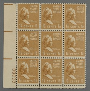 United States #805 MNH VF Plate Block 0f 9 Gum XtraFine Martha Washington