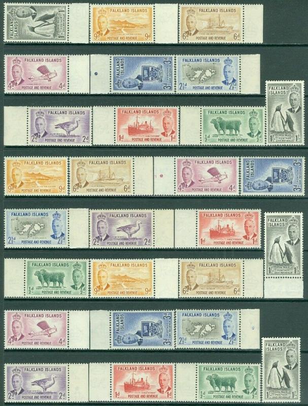 EDW1949SELL : FALKLAND ISLANDS 1952 Scott #107-15. All VF, Mint NH. Catalog $385