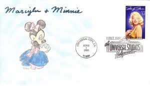 A.O. King Hand Painted FDC Two Cuties #2967 Marilyn Monroe Universal City 1995