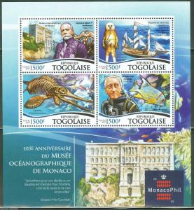 TOGO   2015  105th  ANN OF MONACO OCEANOGRAPHIC MUSEUM  SHT--JACQUES COUSTEAU NH