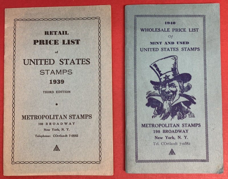 Metropolitan Stamps, New York City, 1939 and 1940 United States Price Lists