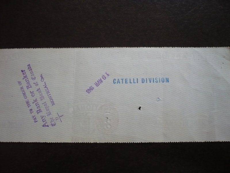 Canada - Revenue Embossed Cheque Stamp on a Time Draft