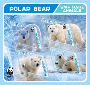 Stamps. Fauna.WWF. Polar Bear 2021 year 1+1 sheets perf Mozambique