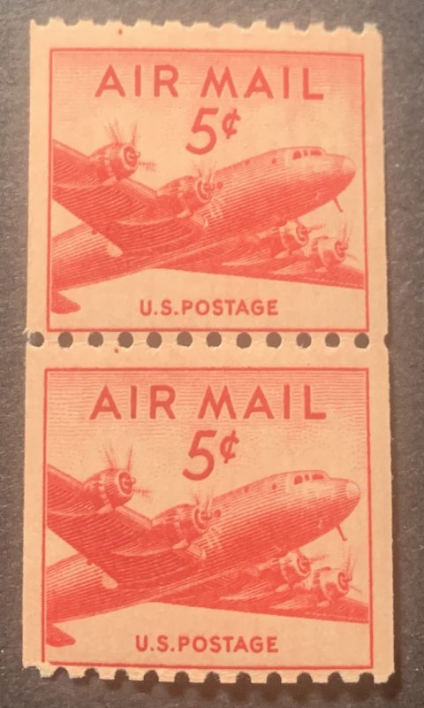 #C37 Pair – 1948 5c DC-4 Skymaster Coil MNH