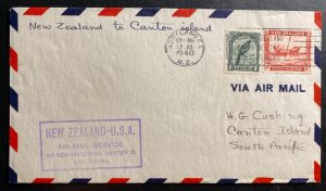 1940 Auckland New Zealand Airmail First Flight Cover FFC To Canton Island