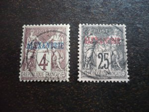 Stamps-French Offices Alexandria-Scott#4,9 - Used Part Set of 2 Stamps