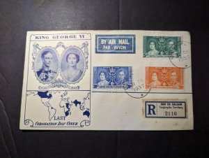 1937 Registered British KUT Airmail Coronation Last Day Cover Dar Es Salaam