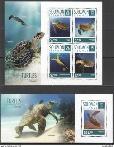 2014 Solomon Islands Turtles Reptiles Marine Life #2822-26 1+1 ** Ls213