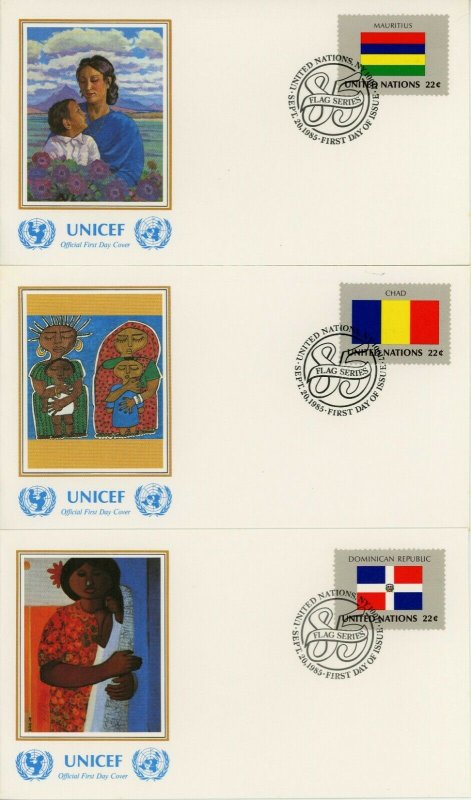 UNITED NATIONS #450-465 Flags FDC First Day Issue UNICEF Cover Collection 1985