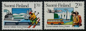 Finland 748-9 MNH Tourism, Ship, Skiing, aircraft, Bus, Sailing