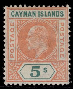 CAYMAN ISLANDS EDVII SG16, 5s salmon & green, LH MINT. Cat £200.