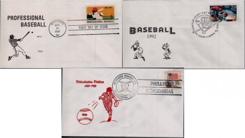 US Baseball First Day and Commemorative Covers #1381, 2619 - Phillies Centennial