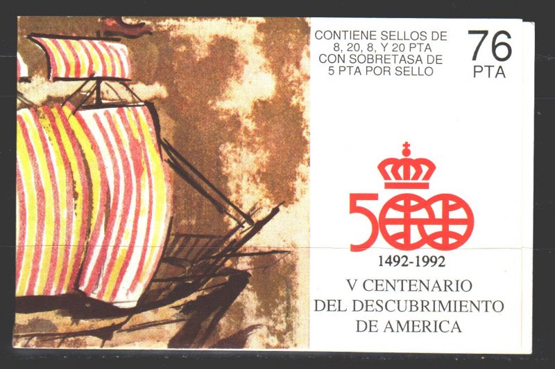 Spain. 1990. booklet 2656-59. 500 years of the discovery of America sailboats...