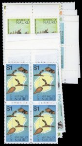 Nauru #91-104 Cat$26.20+, 1973 1c-$1, complete set in blocks of four, never h...