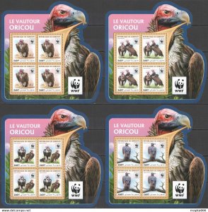 2016 Djibouti Wwf Vultures Birds Of Prey #1319-1322 4Kb(4Set) ** Nw0587