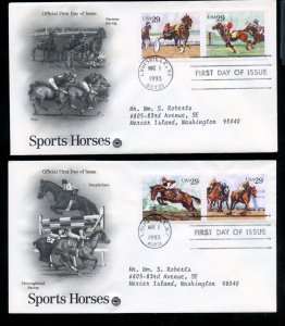 US 2756-2759 Sporting Horses Addr pairs set 2 PCS cachet FDC