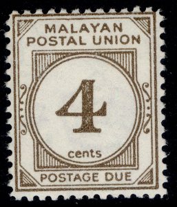 MALAYSIA - Malayan Postal Union QEII SG D17a, 4c sepia, NH MINT. PERF 12½