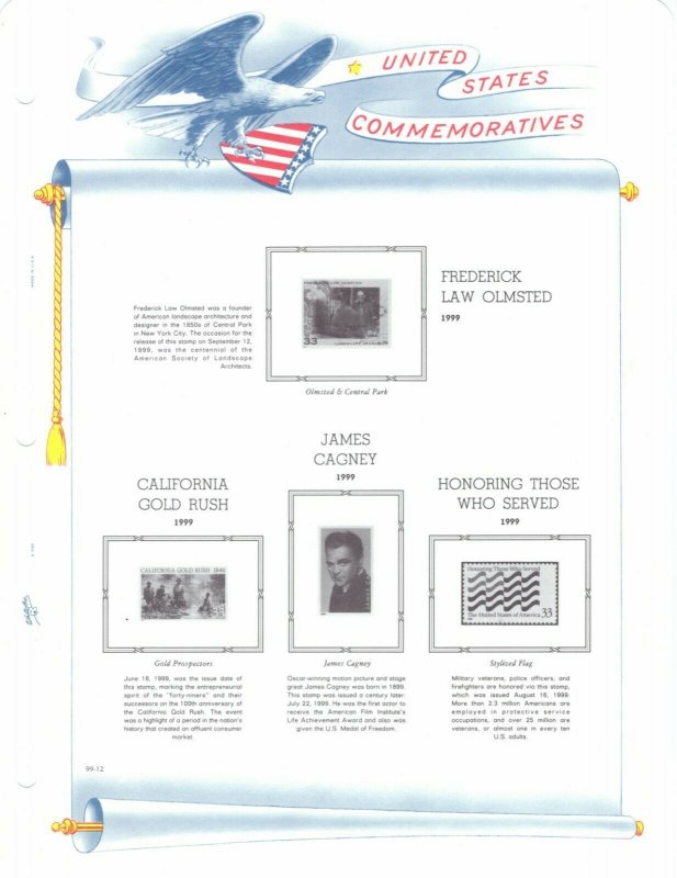 White Ace US Simplified 1999 Commemorative Stamp Album Pages 99-1 to 99-15