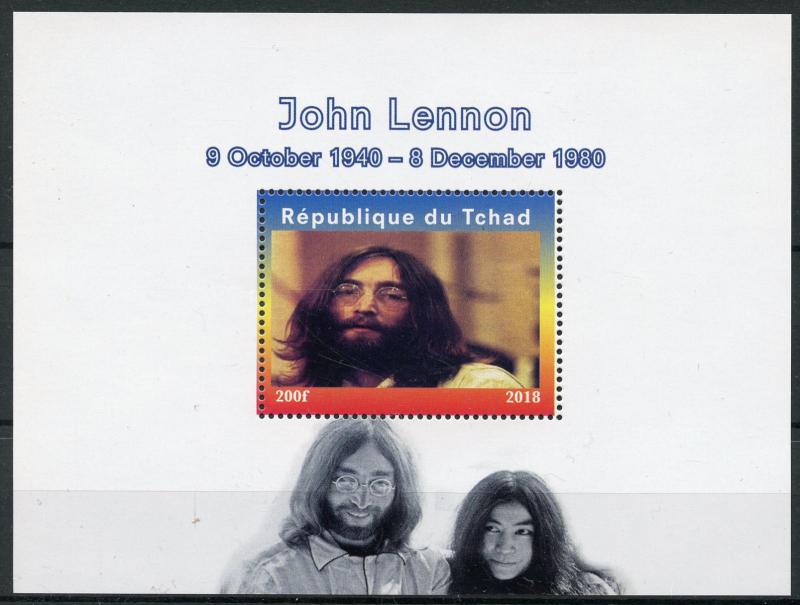 Chad 2018 MNH John Lennon Yoko Ono The Beatles 1v M/S Music Famous People Stamps