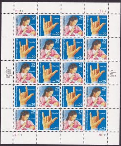 Scott #2784a (2783-84) Sign Language Full Sheet of 20 Stamps - MNH