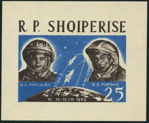 Albania 657 imperf, MNH. Michel Bl.18. Space flight 1936. Vostok 3-4.Cosmonauts.