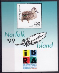 Norfolk Island 1999 Sc#678 PACIFIC BLACK DUCK-IBRA'99 Souvenir Sheet MNH