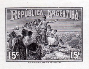 Argentina 1937 Land of Promise Unissued 15c ABNC Sunken Die Proof Essay