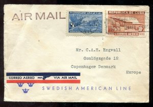 h82 - CUBA 1937 Slogan on Airmail Cover to Denmark. Better Stamp #C23. Label