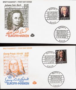 pz12, Germany FDC Europa 1985 music composers Haendel Bach