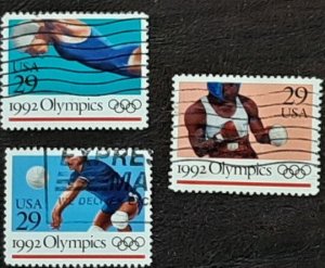 US Scott # 2639-2641; three used 29c Olympics from 1992; VF/XF; off paper