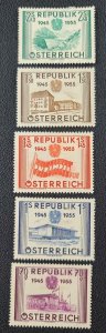 Austria 1955 Stamps #599-603 Complete Set 4 MH (599-602) & 1 Hinged NG (603)