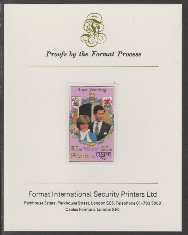 BHUTAN 1981 WEDDING - CHARLES & DIANA  imperf on FORMAT INTERNATIONAL PROOF CARD