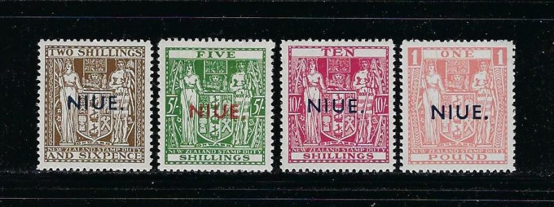 NIUE SCOTT #89A-89D 1941-45 POSTAL FISCAL OVERPRINTS WMK 253- MINT EXTRA LH