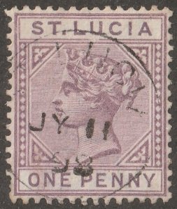 St. Lucia, stamp, Scott#29,  used,  hinged,  one penny,