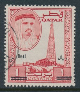 QATAR 1966 - 1 RIYAL ON 1 RUPEE Red SG 148 Sc 108G Overprint Fine Used