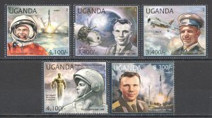 Wb261 2012 Uganda Space Yuri Gagarin #2844-48 Set Mnh