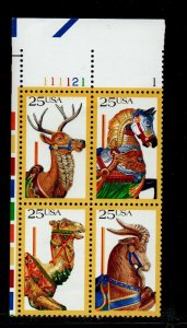 Scott#: 2390-2393 - Folk Art Issue/Carousel Animals 25c Plate Block of 4 MNHOG