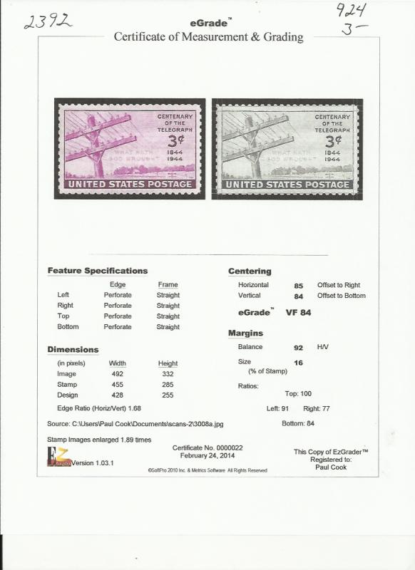 # 924 MINT NEVER HINGED TELEGRAPH VF+