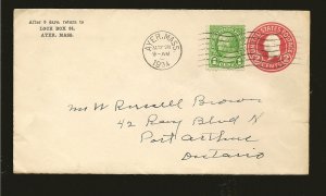 USA SC#632 on U429 on PM 1934 Ayer, MASS Cover Used