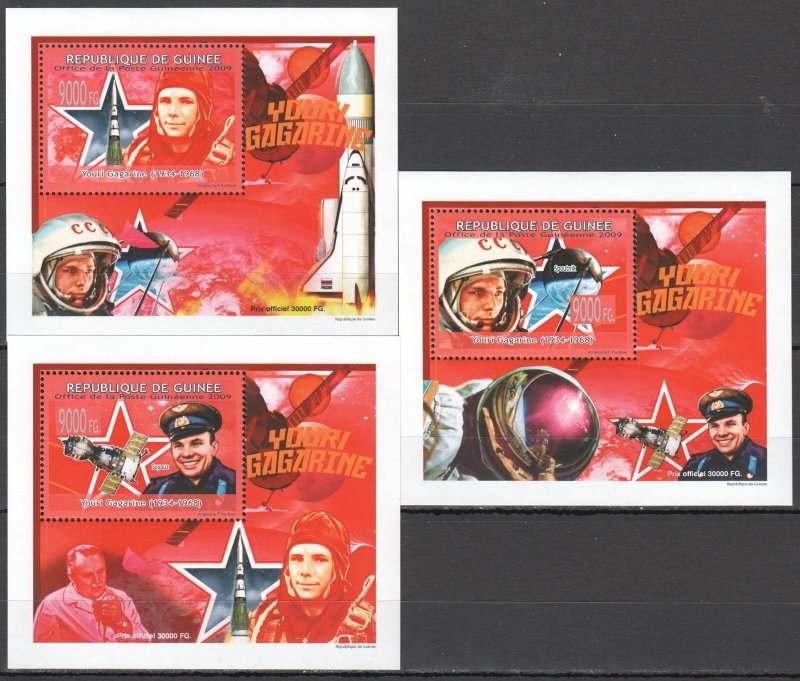 M0823 2009 Guinea First Man In Space Yuri Gagarin ! 3 Lux Bl Mnh