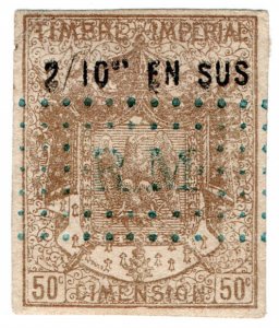 (I.B) France Revenue : Dimension 50c Surcharged 2/10 (1871)