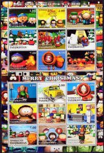 Tadjikistan 2001 DISNEY CHARACTERS SOUTH PARK  2 Sheetlets (2x9)  Perforated MNH