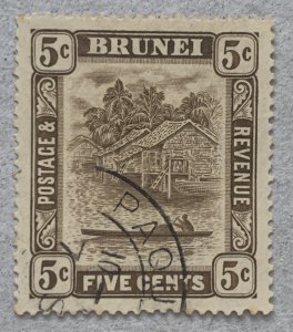 Brunei scarce PAQUETBOAT cancel on 1933 5c issue.  Scott 51, SG 68