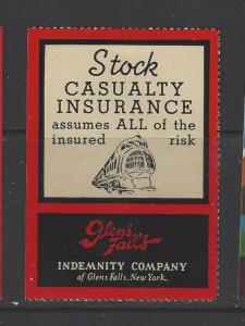 ~Early 1900s Stock Casualty Insurance, Glens Falls, NY - Ad Poster Stamp (AW8)