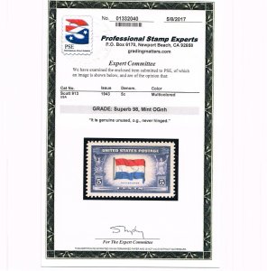 EXCEPTIONAL GENUINE SCOTT #913 MINT PRISTINE OG NH PSE CERT GRADED SUPERB 98