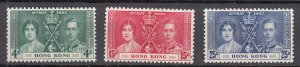 Hong Kong - 1937 Coronation Sc# 151/153 - MH (7840)