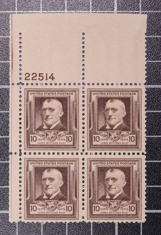 Scott 868 10 Cents James Riley Plate Block Of 4 MNH UL #22514 SCV $22.50