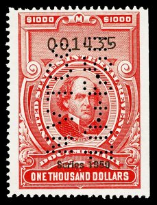 Scott R560 $1,000 1950 Dated Red Revenue Used F-VF Cat $19