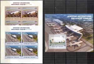 Togo 2015 Aviation Airplanes Airbus Airports 2 sheets + S/S MNH