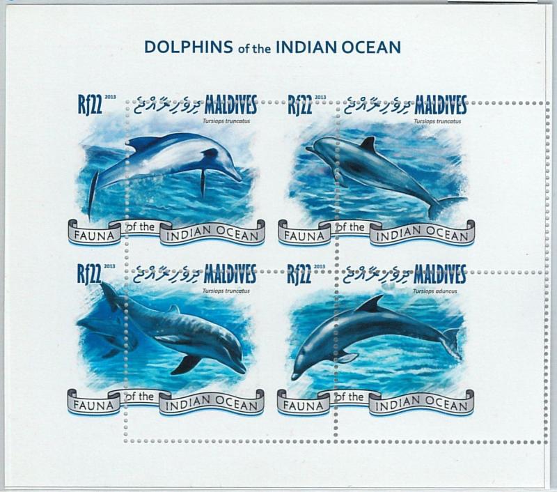 M1300 - MALDIVES - ERROR, 2013 MISSPERF SHEET: DOLPHINS  -  MARINE LIFE